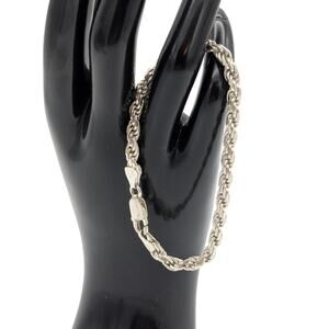 VTG 925 Italy Sterling Silver 5mm Rope Large Lobster Claw Clasp Bracelet 13.99g